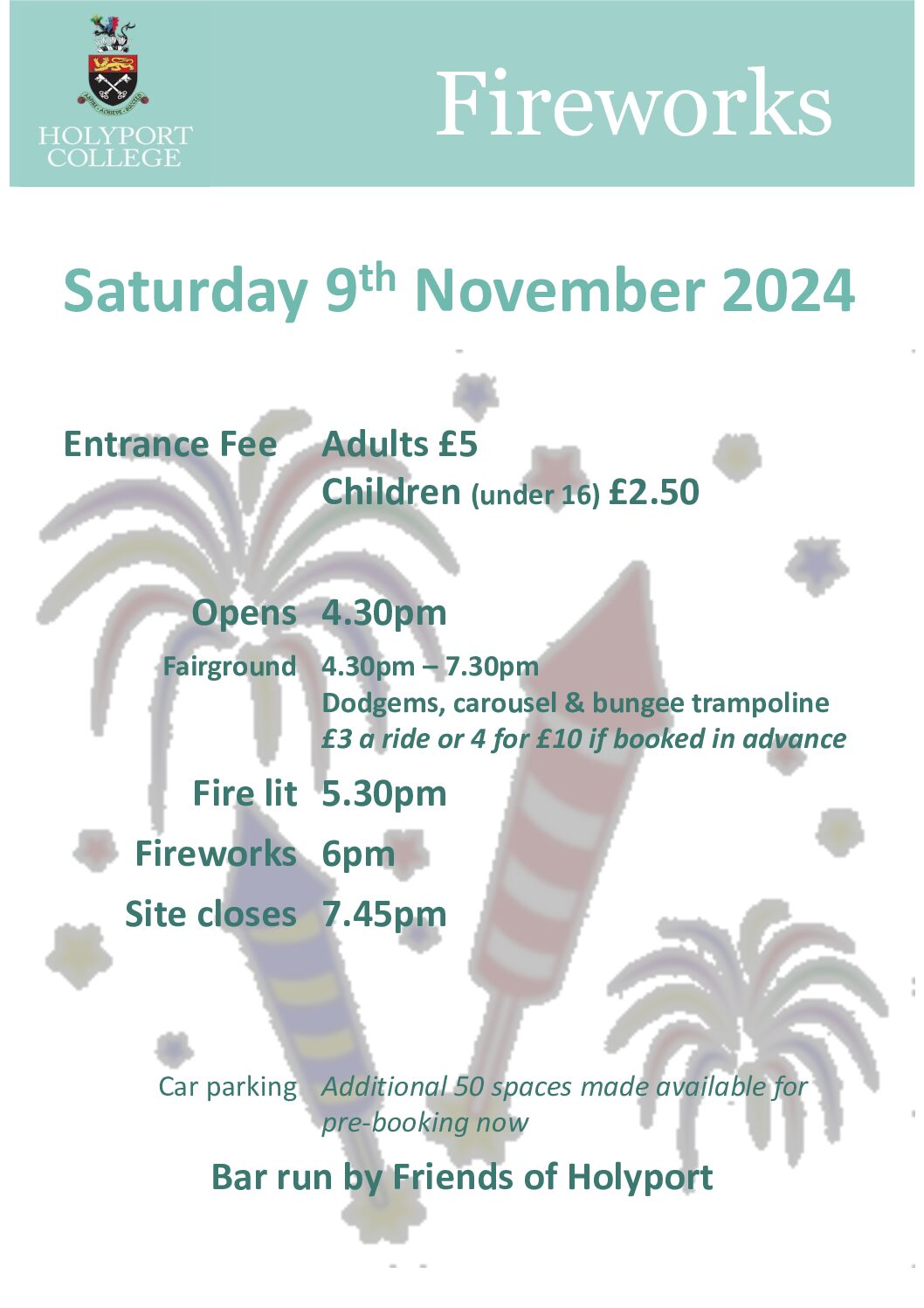 Holyport College Annual Fireworks – Saturday 9th November 2024